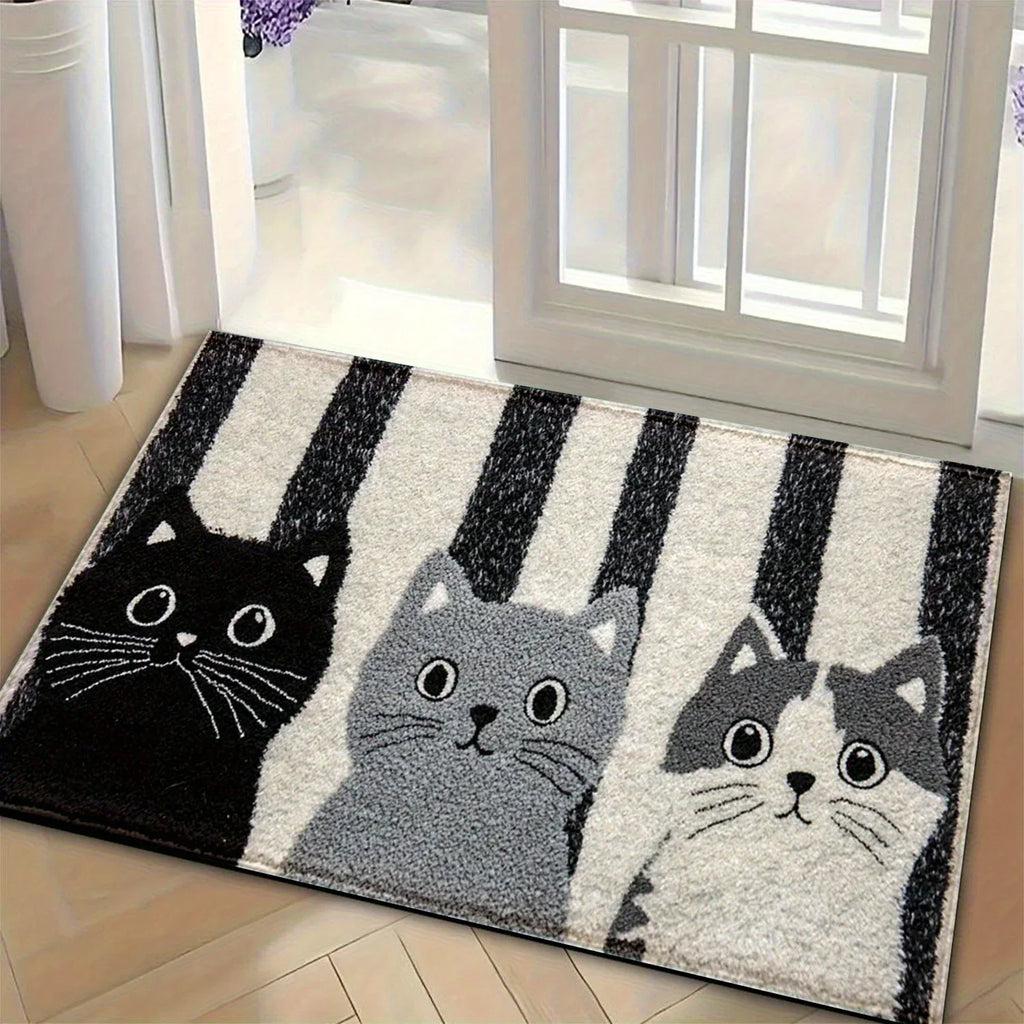 VIKAMA Striped Cartoon Cat Carpet Soft Doormat Waterproof Floor Mat Rug For Bedroom Carpet For Live Room Outdoor Carpet Home Dec
