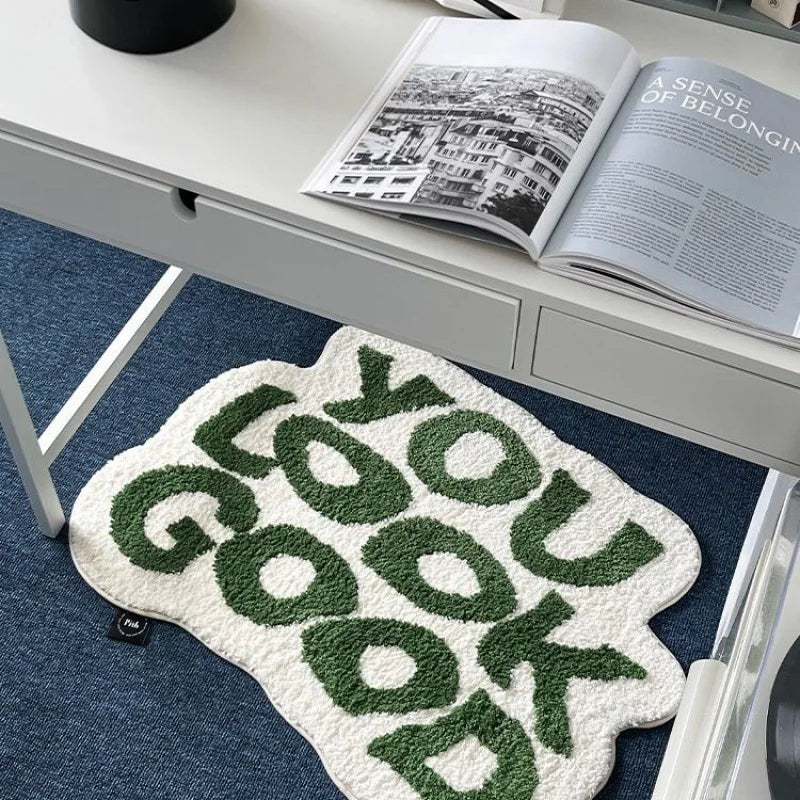 VIKAMA Irregular Letter Floor Mats, Soft And Anti-Slip Faux Cashmere Area Carpets, Bedroom Chair Floor Mats, Home Decoration