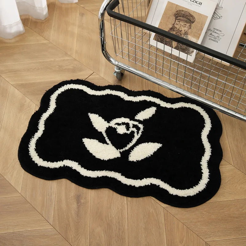 VIKAMA Ins Style Black And White Imitation Cashmere Carpet Comfort Insulation Porch Entry Carpet Bathroom Door Carpet Home Decor
