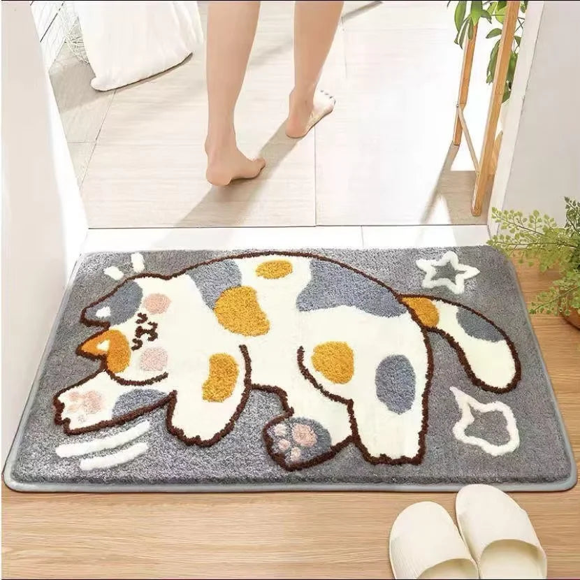 VIKAMA Cute Rabbit Carpet Bathtub Carpet Non-Slip Absorbent Bathroom Mat Dust-Proof Easy To Clean Doormat Rug For Bedroom