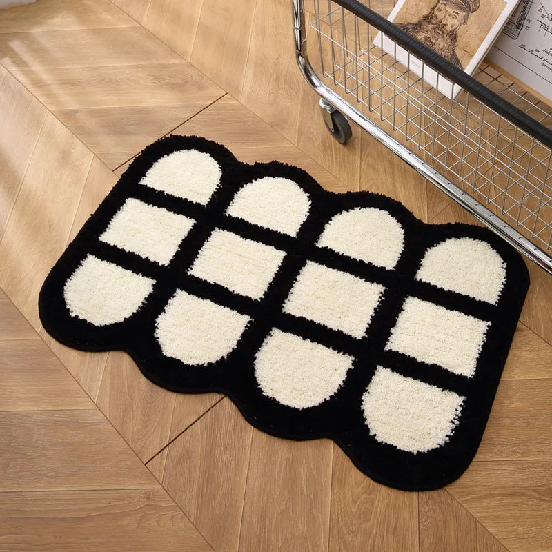 VIKAMA Ins Style Black And White Imitation Cashmere Carpet Comfort Insulation Porch Entry Carpet Bathroom Door Carpet Home Decor