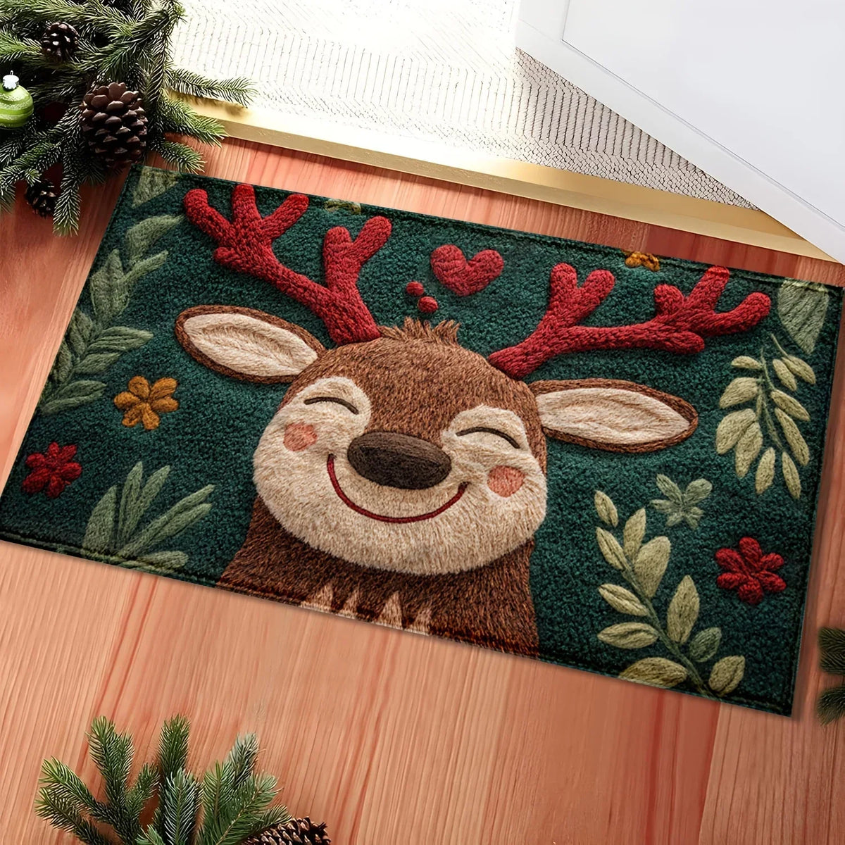 VIAMA Christmas Reindeer Door Mat Anti-Slip Entrance Carpet Comfortable Winter Bathroom Kitchen Floor Mat Home Decoration