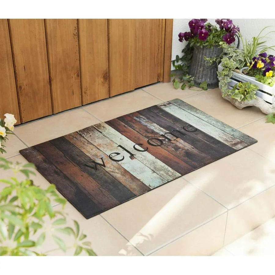 Welcome Door Mat with Wooden Board Printing Simple Letter Printed Rug Home Decoration Bedroom Kitchen Home Anti Slip Door Mat