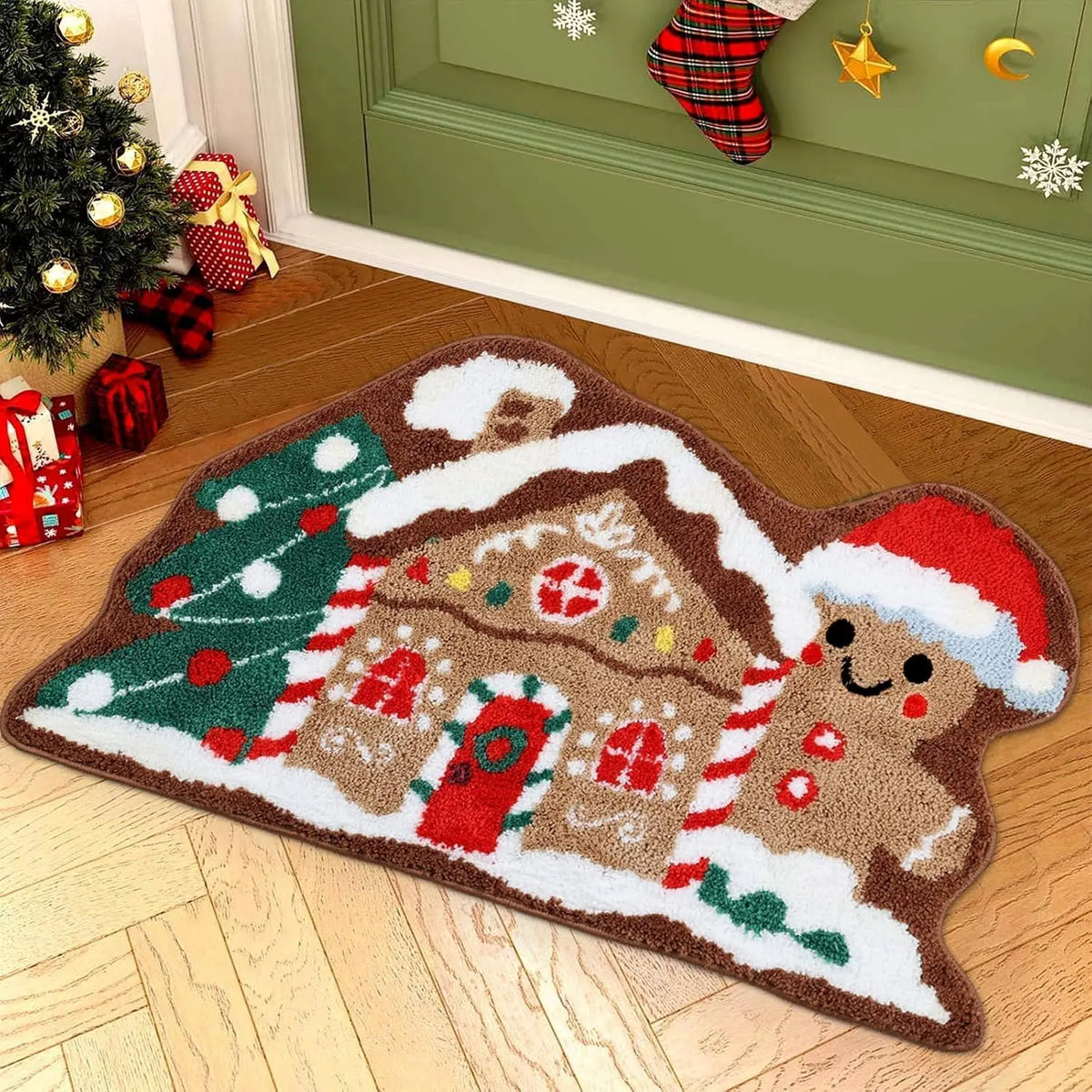 VIAMA Christmas Gingerbread House Rug Soft Bathroom Mat Gingerbread Figure Front Door Living Room Holiday Decorations