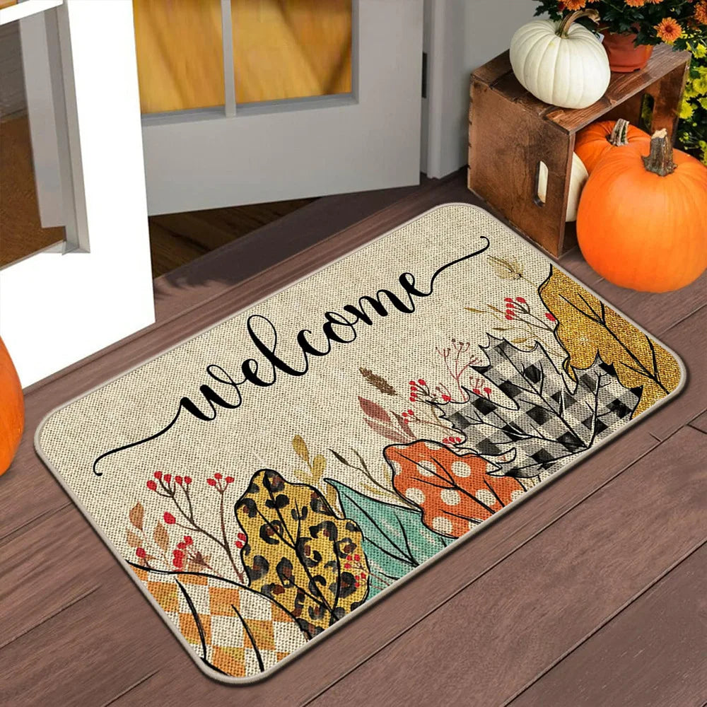 VIKAMA Halloween Autumn Door Mat Thanksgiving Welcome Mat Indoor/Outdoor Anti-Slip Carpet Home Decoration