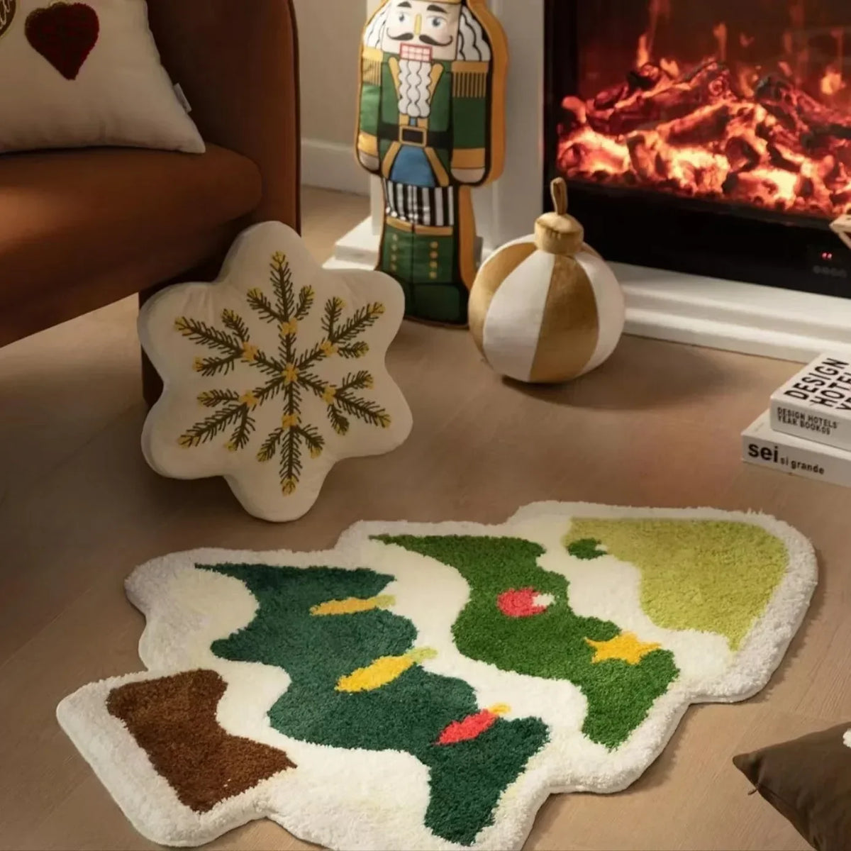 VIKAMA Cartoon Christmas Tree Wool-like Carpet Soft Anti-slip Floor Mat Entry Door Mat Festival Atmosphere Home Decoration
