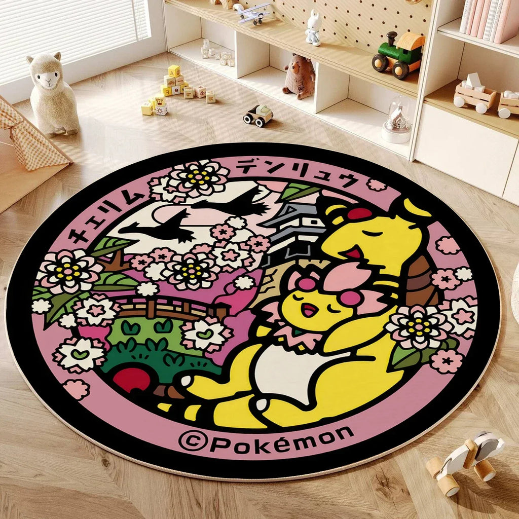 VIKAMA Cartoon Round Carpet Gaming Computer Chair Floor Mat Girly Room Mat Bedroom Carpet Stain Resistant Home Decoration