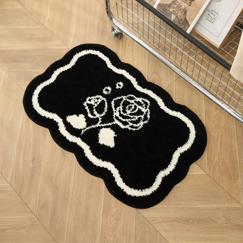 VIKAMA Ins Style Black And White Imitation Cashmere Carpet Comfort Insulation Porch Entry Carpet Bathroom Door Carpet Home Decor