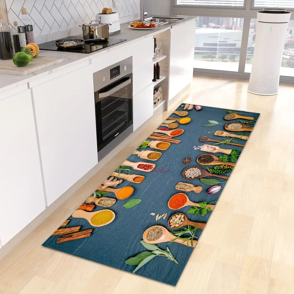 VIKAMA Scandinavian Waterproof Rug Antibacterial Stain Resistant Spice Printed Machine Washable Modern Kitchen Rugs Home Decor