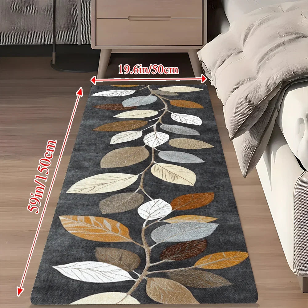 VIKAMA Leaf Pattern Gradient Grey Kitchen Rug Doormat Welcome Mat Runner Rug Winter Rug For Bedroom Warm Carpet For Live Room