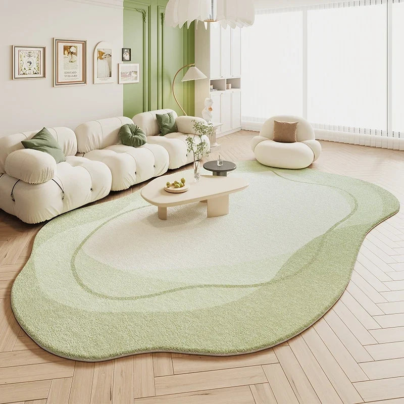 VIKAMA Green Carpet Living Room Shaped Cream Style 2025 New Plush Irregular Bedroom Bedside Floor Mats Home Decoration