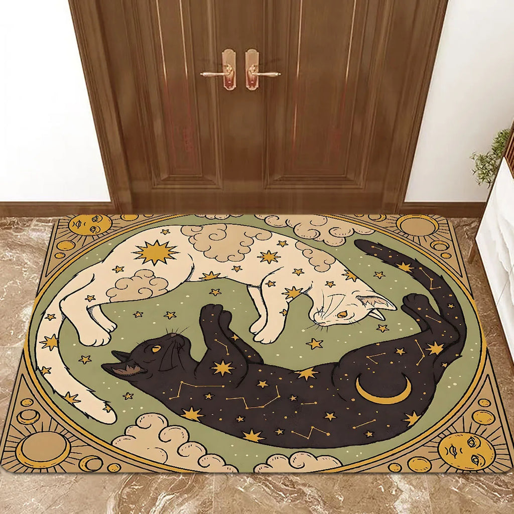 VIKAMA Yin Yang Cat Floor Mat Feature Doormat Soft Rug For Bedroom Creative Living Room Carpet Welcome Mat Outdoor Carpet Home D