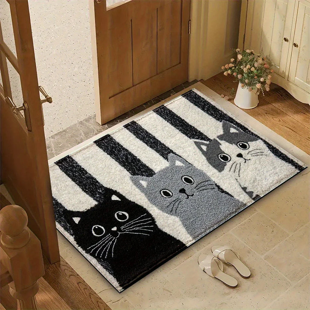 VIKAMA Striped Cartoon Cat Carpet Soft Doormat Waterproof Floor Mat Rug For Bedroom Carpet For Live Room Outdoor Carpet Home Dec