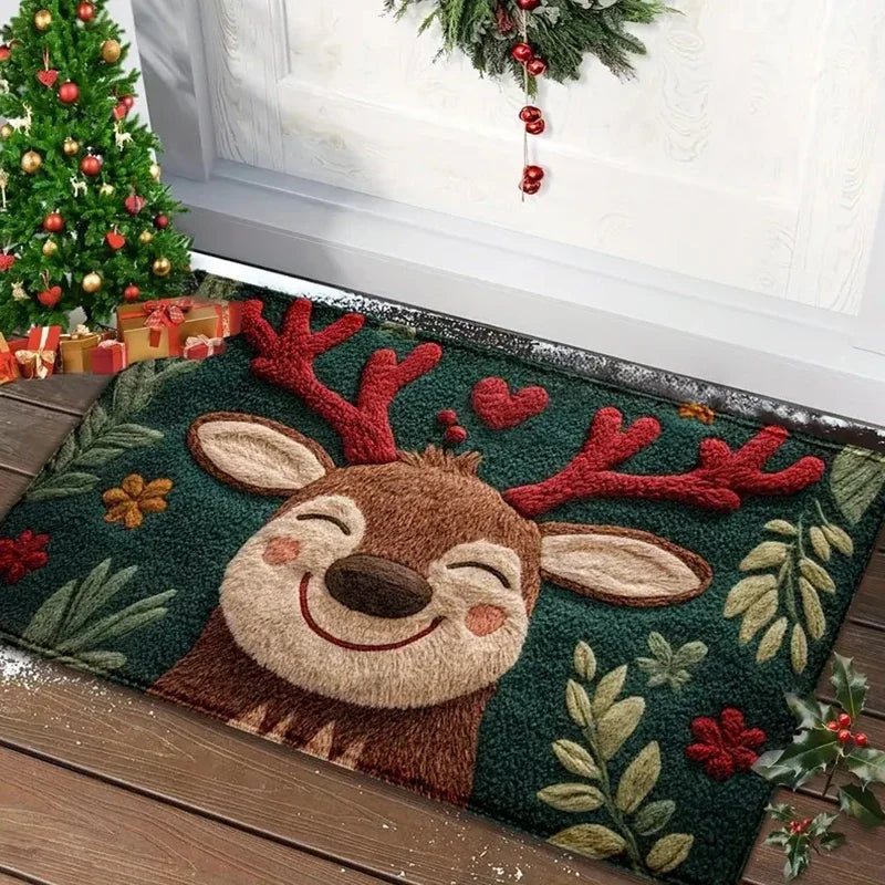 VIAMA Christmas Reindeer Door Mat Anti-Slip Entrance Carpet Comfortable Winter Bathroom Kitchen Floor Mat Home Decoration