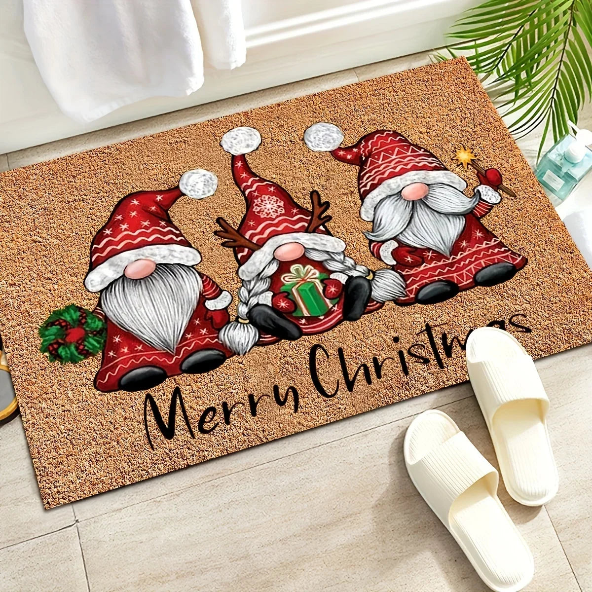 VIKAMA 1pc Three Santa Claus Doormats Festive Floor Mat Living Room Rug For Bedroom Welcome Mat Outdoor Rug Christmas Rug